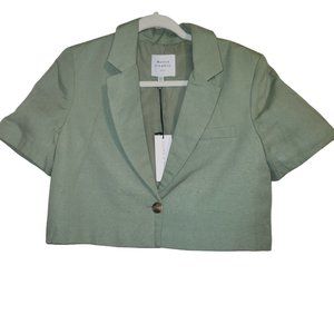 NWT Maison D' Amelie Womens Olive Green Cropped Blazer Jacket Size Medium